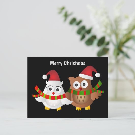 Carte Postale Joyeux Chouettes de Noël (Debout devant)