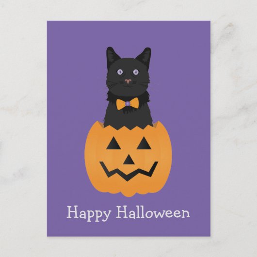 Carte Postale Joyeux Citrouille de chat noir Halloween (Devant)