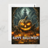 Carte Postale Joyeux Citrouille d'Halloween sous le clair de lun (Devant / Derrière)