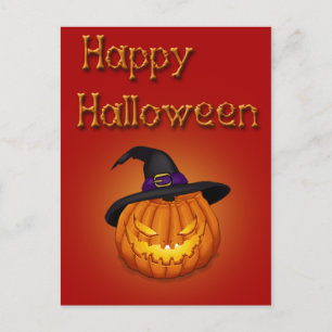Carte Postale Joyeux Citrouille Halloween avec Casquette