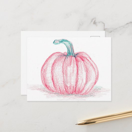Carte Postale Joyeux Citrouille rose d'Halloween Pinkoween (Devant/Arrière en situation)