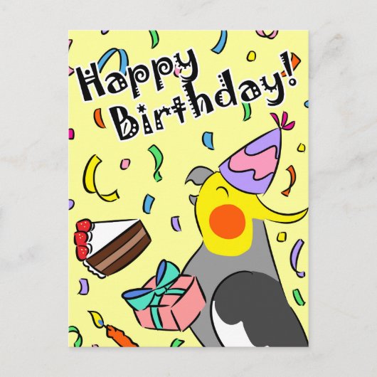 Carte Postale Joyeux Cockatiel d'anniversaire (Devant)
