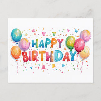 Carte Postale Joyeux Confetti Et Ballons D'Anniversaire Coloré