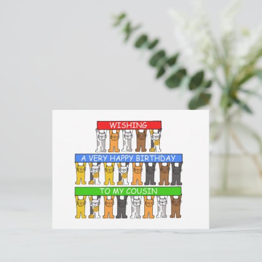 Carte Postale Joyeux Cousin Cartoon Cats d'anniversaire (Debout devant)