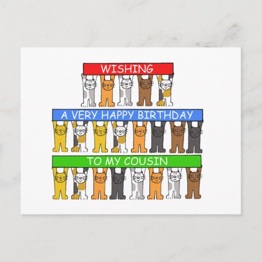 Carte Postale Joyeux Cousin Cartoon Cats d'anniversaire (Devant)