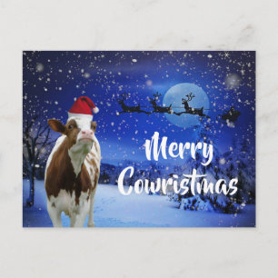 Carte Postale Joyeux Cowristmas Père Noël Vacances Vache
