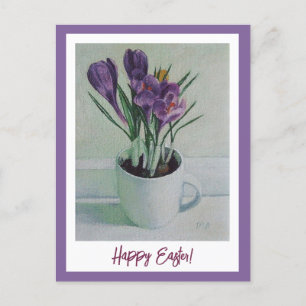 Carte Postale Joyeux crocus violets de Pâques de l'art vintage