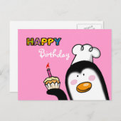 Carte Postale Joyeux cupcake de pingouin d'anniversaire (Devant / Derrière)