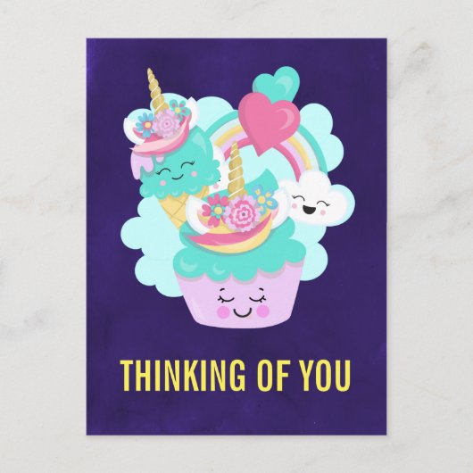 Carte Postale Joyeux Cupcake et crème glacée Pensez à vous (Devant)