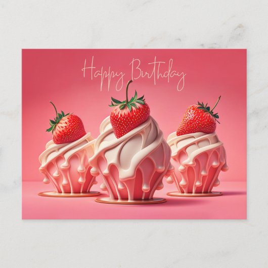 Carte Postale Joyeux Cupcakes aux fraises d'anniversaire (Devant)