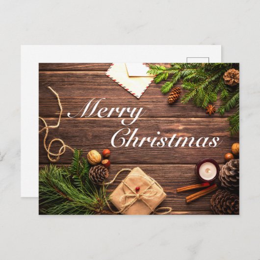 Carte Postale Joyeux design en bois de Noël (Devant / Derrière)