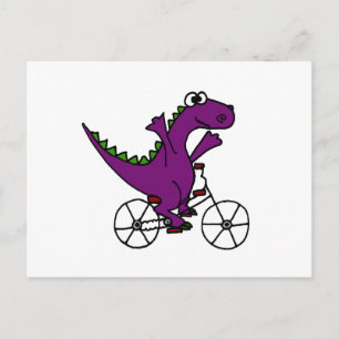 Carte Postale Joyeux Dinosaure violet vélo d'équitation