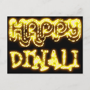 Carte Postale Joyeux Diwali Jaune Golden Lights Typographie Nuit