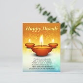 Carte Postale Joyeux Diwali lampes à huile vert doré (Debout devant)