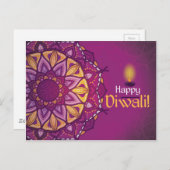 Carte Postale Joyeux diwali violet rangoli ornemental (Devant / Derrière)