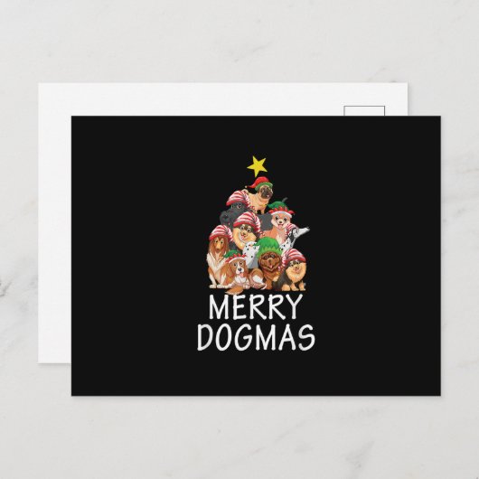 Carte Postale Joyeux Dogmas mignon chien Noël Arbre de Noël chie (Devant / Derrière)