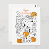 Carte Postale Joyeux Doodle d'Halloween Kawaii (Devant / Derrière)