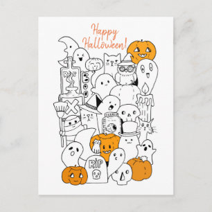 Carte Postale Joyeux Doodle d'Halloween Kawaii