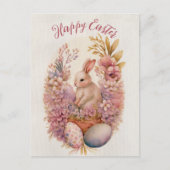 Carte Postale Joyeux Eaquarelle de Pâques oeufs de lapin de fleu (Devant)