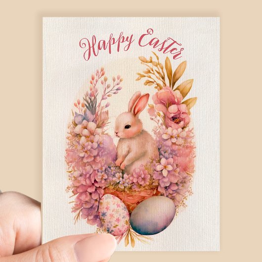 Carte Postale Joyeux Eaquarelle de Pâques oeufs de lapin de fleu