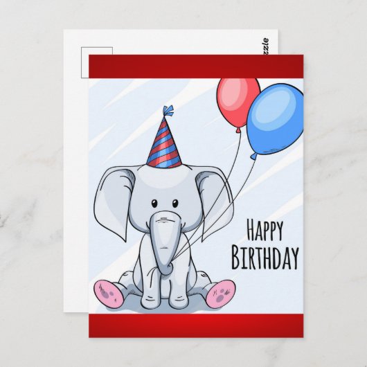 Carte Postale Joyeux éléphant d'anniversaire (Devant / Derrière)