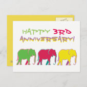Carte Postale Joyeux Eléphants du 3ème anniversaire Silhouette N (Devant / Derrière)