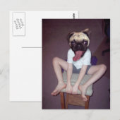 Carte Postale Joyeux enfant à tête carlin. (Devant / Derrière)