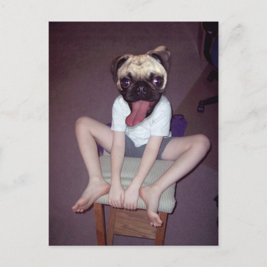 Carte Postale Joyeux enfant à tête carlin. (Devant)