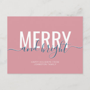 Carte Postale Joyeux et brillant Noël vacances rose pâle