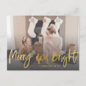 Carte Postale Joyeux et brillant or script photo Noël (Devant)