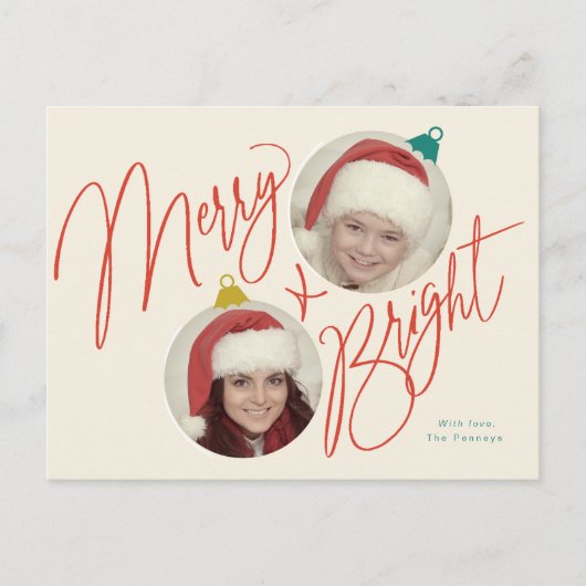 Carte Postale Joyeux et brillant script et ornements photo desig (Devant)