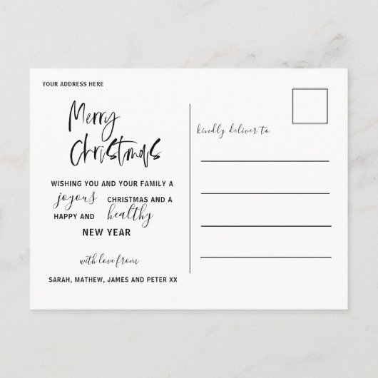 Carte Postale Joyeux et brillant script or Noël (Dos)