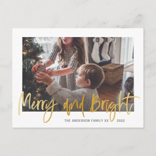 Carte Postale Joyeux et brillant script or Noël (Devant)