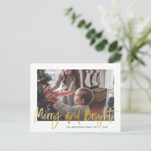 Carte Postale Joyeux et brillant script or Noël (Debout devant)