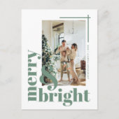 Carte Postale Joyeux et lumineux Simple Photo Sage vert Noël (Devant)