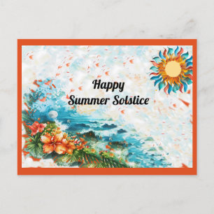 Carte Postale Joyeux été Solstice Solstice Fleurs Soleil Mer