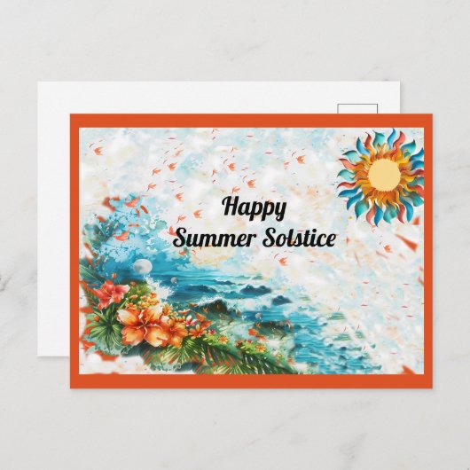 Carte Postale Joyeux été Solstice Solstice Fleurs Soleil Mer (Devant / Derrière)