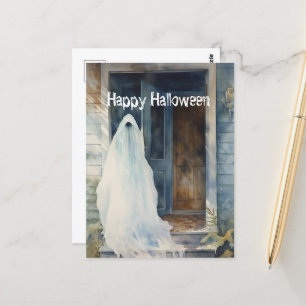 Carte Postale Joyeux Fantôme d'Halloween entrant dans la maison