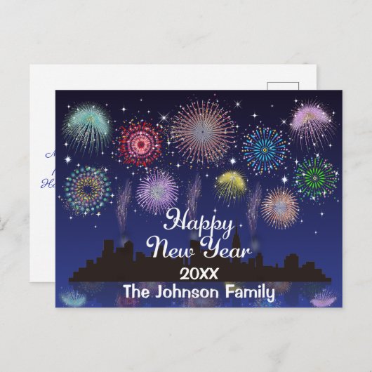 Carte Postale Joyeux feu d'artifice du Nouvel An (Devant / Derrière)