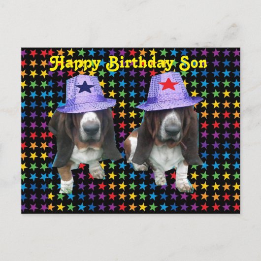 Carte postale Joyeux Fils anniversaire Basset (Devant)