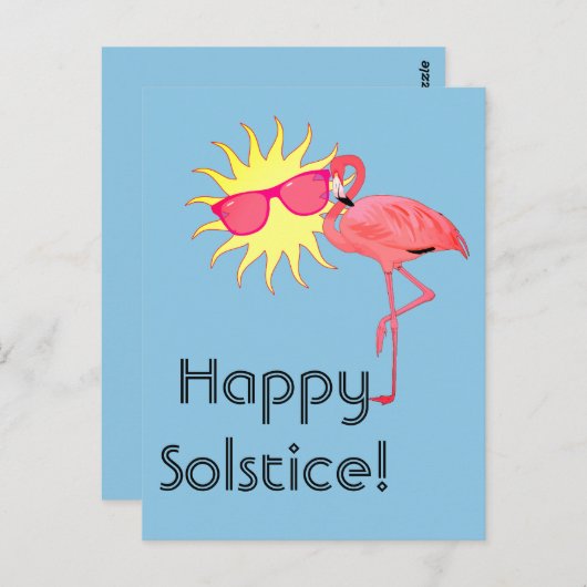 Carte Postale Joyeux Flamant rose solstice et face soleil (Devant / Derrière)