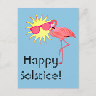 Carte Postale Joyeux Flamant rose solstice et face soleil