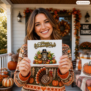 Carte Postale Joyeux Friendsgiving Pèlerin Chat Récolte d'Automn