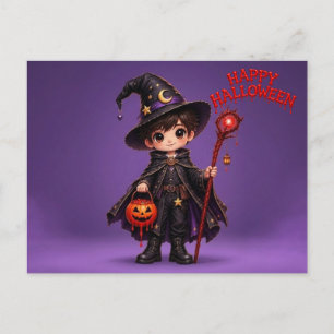 Carte Postale Joyeux Garçon Magicien Bonne Halloween Enfants