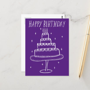 Carte Postale Joyeux gâteau d'anniversaire Whimsical Sketch Dood