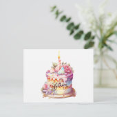 Carte Postale Joyeux gâteau d'aquarelle d'anniversaire avec fleu (Debout devant)