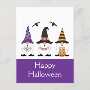 Carte Postale Joyeux Gnomes d'Halloween violet orange