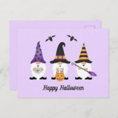Carte Postale Joyeux Gnomes d'Halloween violet orange (Devant / Derrière)