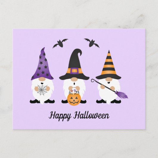 Carte Postale Joyeux Gnomes d'Halloween violet orange (Devant)