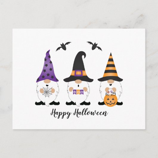 Carte Postale Joyeux Gnomes d'Halloween violet orange (Devant)